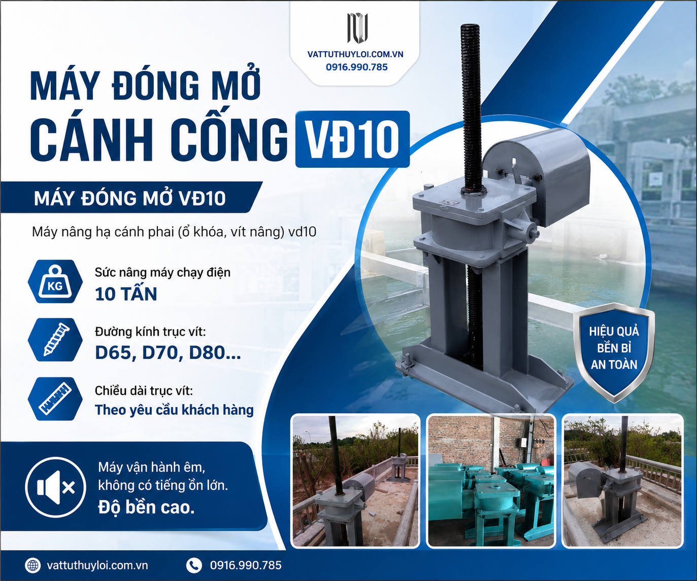 Máy Đóng Mở Cánh Cống VĐ10 – Giải Pháp Nâng Hạ Cánh Phai Hiệu Quả Cho Công Trình Thủy Lợi