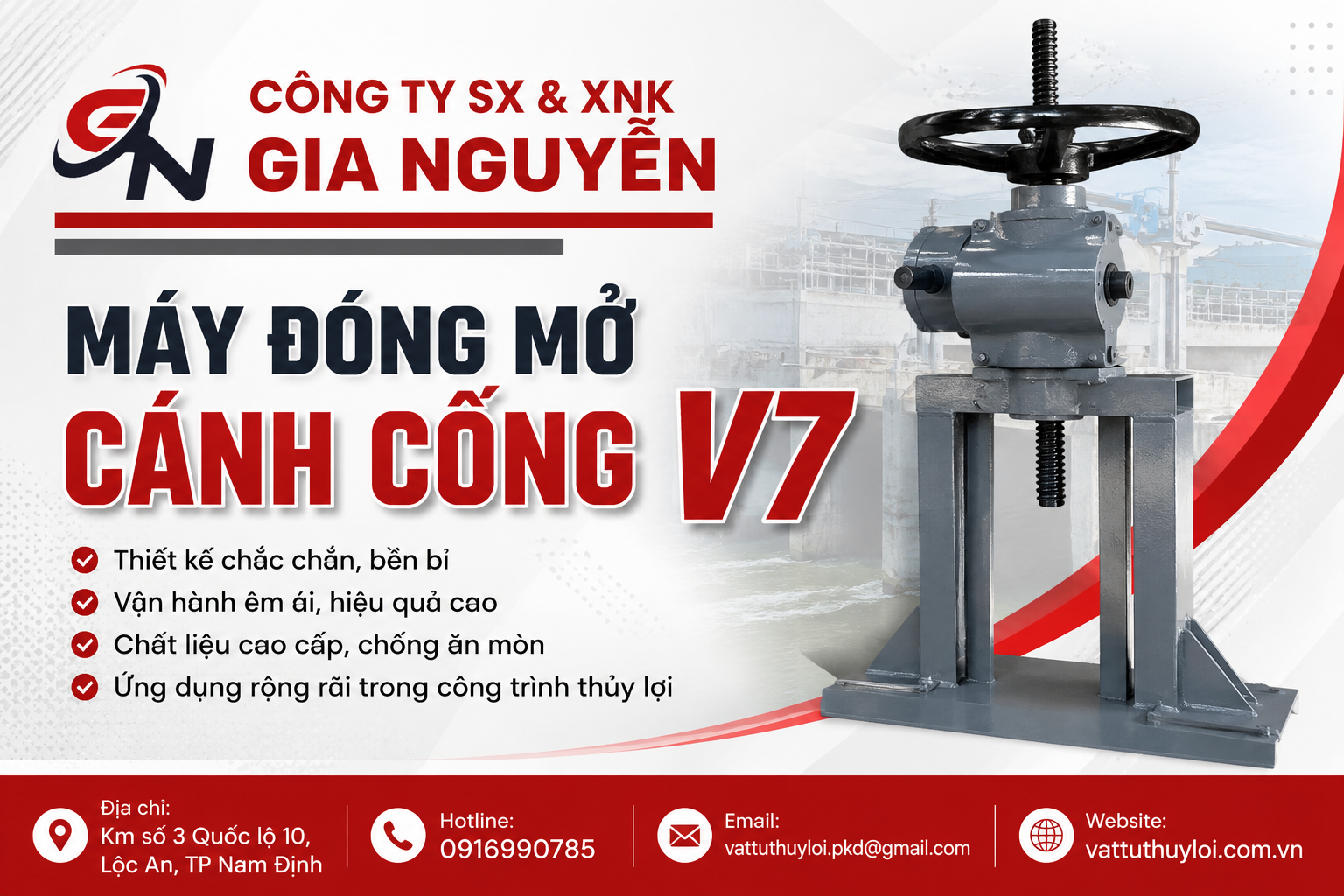 Máy đóng mở cánh cống V7 | Máy đóng mở V7 chính hãng, sức nâng 7 tấn