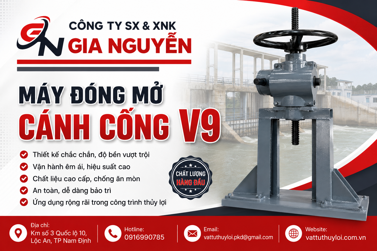 Máy đóng mở cánh cống V9 chính hãng | Máy đóng mở V9 sức nâng 9 tấn